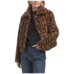 KENSIE Multi Cropped Faux Fur Leopard Printed Jacket